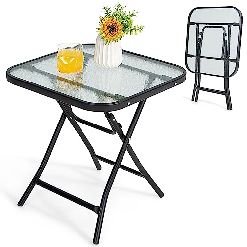 Happygrill HG1463 18 Inch Folding Square Glass Side Table thumb #8