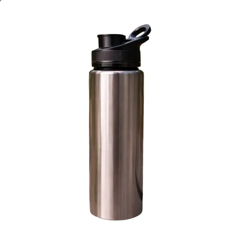 Garrafa De Água Squeeze 600 ml Alumínio Para Academia Esporte Trabalho Escritório Com Alça Cor Preta Azul Vermelha Branca e Prata (Prata)