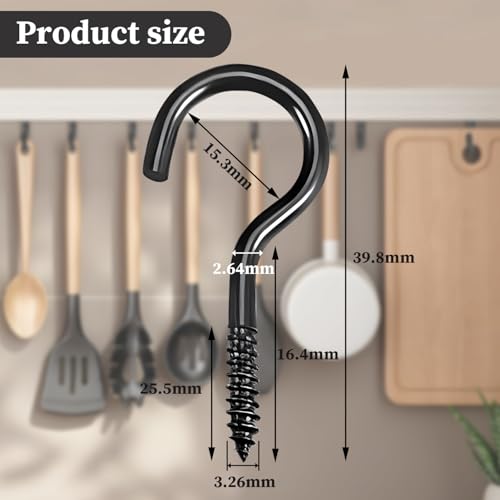 SIGANDG Screw Hooks 40 Pieces Black Screw Eyebolt Stainless Steel Black Small Screw Hooks for Wooden Hooks for Hanging Plants Art Decoration - Image 2