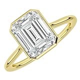 2.00 Carat Emerald Cut Bezel Set White Diamond Solitaire Engagement Ring For Women, 14K Yellow Gold Plated Silver April Birthstone Emerald Shape Bridal Solitaire Ring