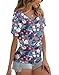 Anydoll Women's 2026 Summer Shirts Casual Short Sleeve Tunic Vneck Dolman Tops with Side Shirring Floral Print Tee 3X-Large