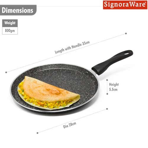 Image of Signoraware Perfecto 6 Coating Non Stick Dosa Tawa | Gas & Induction Compatible | Prevent Sticking & Burning | Ideal for Making Roti, Dosa, Paratha, Pancake & Toasting Sandwiches (28cm | Steel)