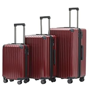 Münicase M816 TSA-Schloss, Dehnungsfuge, Teleskopgriff, Reisekoffer mit 4 Rollen, Hartschale, Große 76cm-Mitte 65cm-Kabinentrolley 55cm, 3er Kofferset, Weinrot