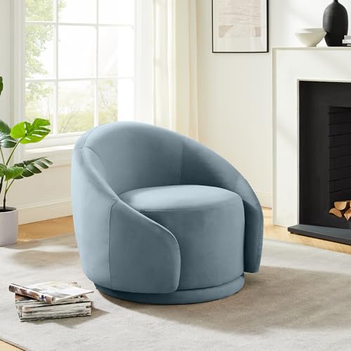 VANOMi Small Swivel Accent Chair for Living Room, Comfy Swivel Vanity Chair with Armrest, 360 Degree Velvet Barrel Accent Chair for Bedroom, Apartment, Blue