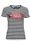 Superdry Logodruck vorne Superdry T-Shirt Damen VL Satin Stripe Entry Tee Navy Stripe, Größe:XS