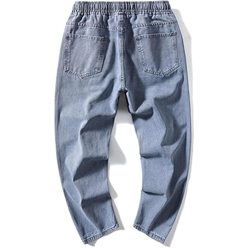 Men's Straight Baggy Denim Trousers Elastic Waist Drawstring Loose Cargo Pants Regular Fit Casual Wide Leg Jeans2