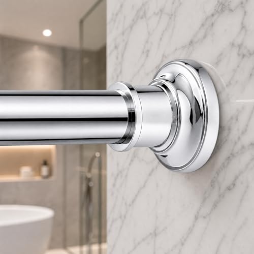 Outdoor Tension Rods No Drilling Curtain Patio Shower Bathroom Curtain Rod Windows Heavy Duty 40-130 Inch Silver Adjustable 1.1 Inch Diameter Thick Spring No Rust