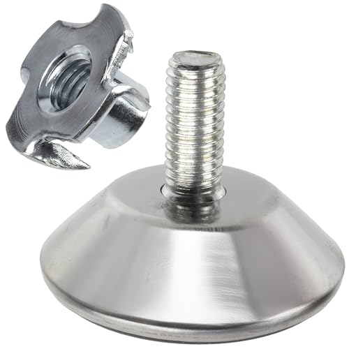 AERZETIX - Kit di 4 piedini regolabili M8 Ø40 + 4 dadi a ragno M8x11 per legno | Accessori per livellamento e montaggio mobili