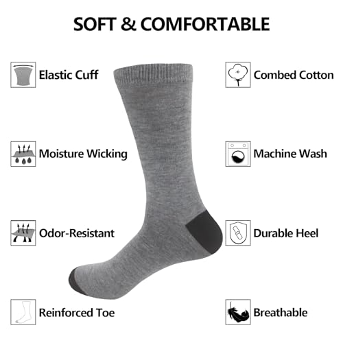 DRASEX Mens Dress Socks Classic Lightweight Solid & Patterned Breathable Combed Cotton Business Casual Crew Socks2