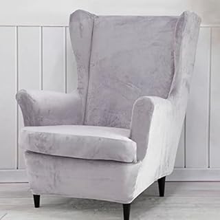 Wing Back Slipcover Velvet Chair Cover,Plush Chair Covers Armchair,Furniture Covers Protector for Living Room Bedroom Decoration (Velvet Orange)