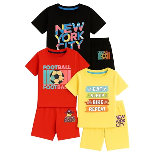 Image of EIO Boys Cotton Printed Dress Clothing Set Combo with Tshirts & Shorts-Pack 3