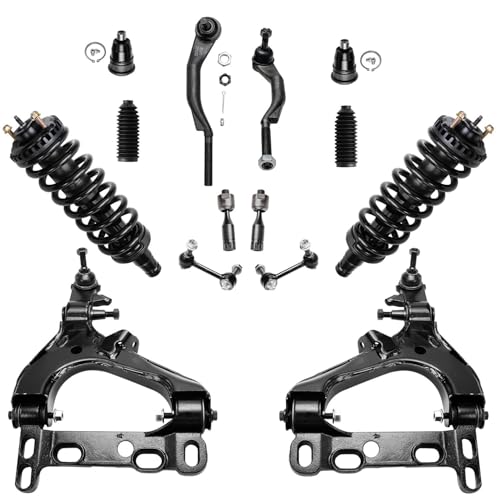 Image of Detroit Axle - 14pc Front End Kit for Chevy Trailblazer EXT GMC Envoy XL XUV Buick Rainier Isuzu Ascender Saab 9-7X Olds Bravada, Lower Control Arms w /Ball Joints Struts Sway Bars Tie Rods Boots