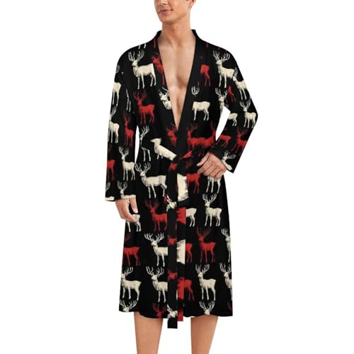 Peignoir de bain homme kimono léger imprimé cerf blanc rouge