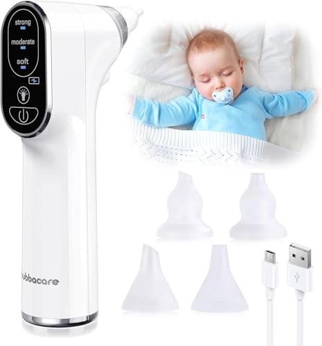 Aspirador nasal para bebés, aspirador nasal eléctrico para bebés, limpiador de nariz de bebé con 4 boquillas de silicona y 3 niveles de succión, ventosa de nariz recargable para recién nacidos, niños