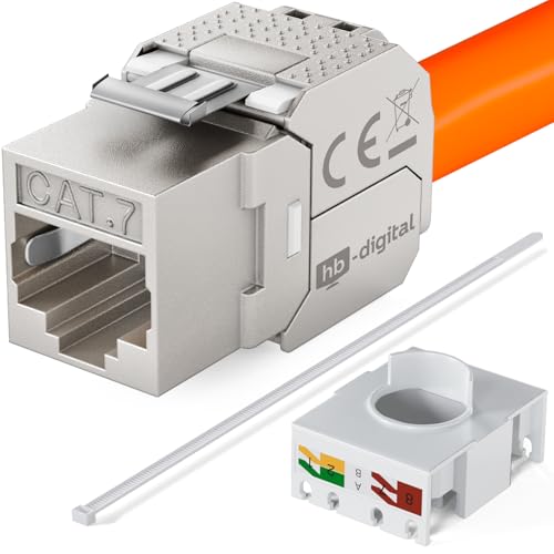 HB-DIGITAL 4x CAT 7 Keystone RJ45 Modul Buchse für LAN Kabel 10 Gbit/s bis 600 MHz AWG 22-24 werkzeuglos LSA vollgeschirmt STP Einbaubuchse für Patchpanel und Netzwerkdose