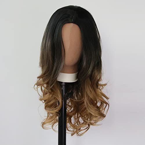 Towarm Long Wavy Ombre Brown Wig Middle Part Synthetic Wigs for Women Glueless High Temperature Fiber Cosplay Daily Wear Wig (R2/30/27) - Image 2