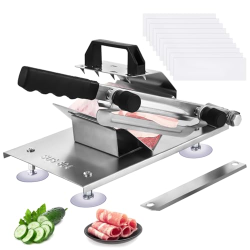 Vestamore Cortador manual de carne de acero inoxidable con grosor ajustable, cortador de carne para el hogar y el negocio, incluye hoja de repuesto, llave inglesa y 10 bolsas de almacenamiento