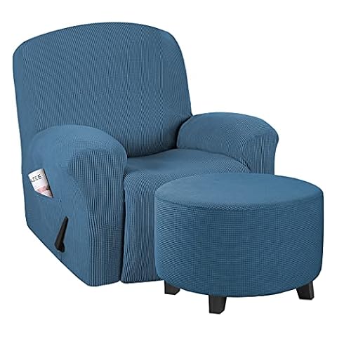 H.VERSAILTEX 1 Piece Recliner Slipcovers Bundles Round Ottoman Slipcover(Medium, Dusty Blue) — $50.99 (20% off)