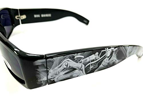 Authentic Shades Black Guns Skull Inked Sunglasses California Lowrider Locs Style3