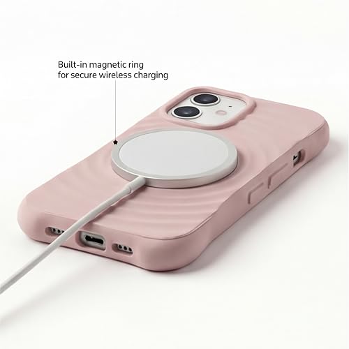 Image of amazon basics Shockproof Case for iPhone 12 | Ripple Pattern | Camera Protection | Protective Cover with Enhanced Grip & Wireless Charging Support - Baby Pink