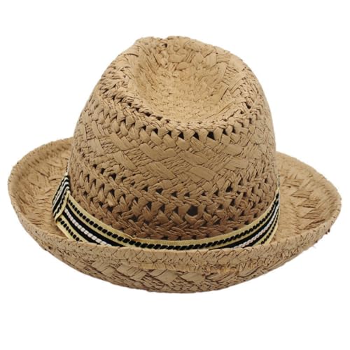 Kids Straw Fedora Sun Hat Short Brim Panama Jazz Hat Roll Up Trilby Bowler Cap for Small Boys Girls2