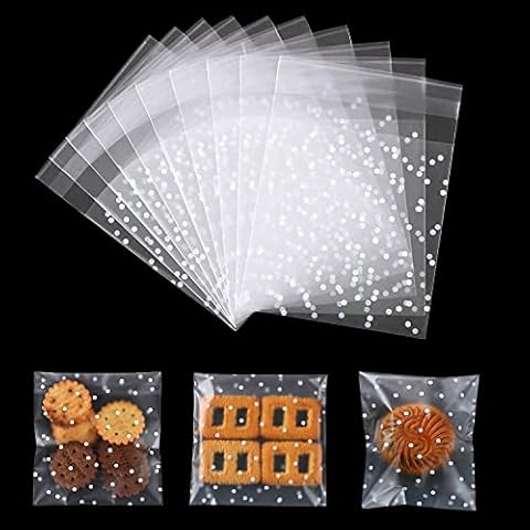 200 Pieces Cellophane Bags Clear Self-Adhesive Cookie Bags Plastic Sweet Bags for Bakery, Cookie, Candies, Biscuit, Jewelry, Soaps, Cards and Dessert (8×10 cm) Cover
