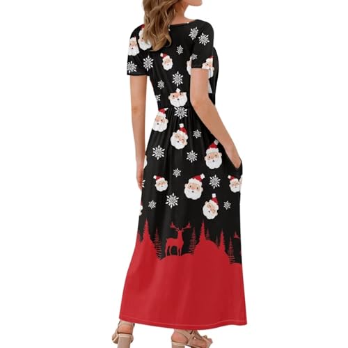 Image of Women's Fall Summer Short Sleeve Ankle Length V-Neck Party Dress with Pockets Size S-3XL