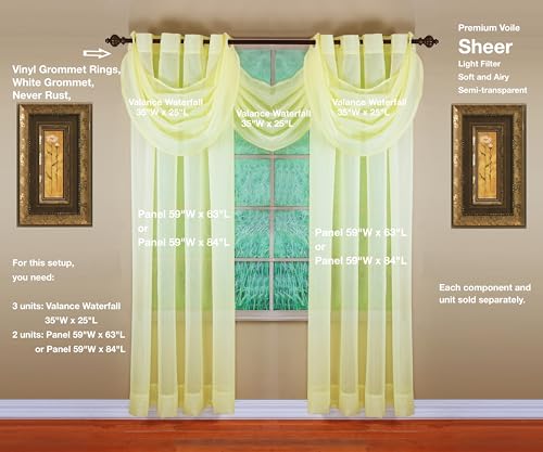 Image of Today's Curtain, Emelia Grommet Sheer Panel 84 inch Yellow, 59 inch W x 84 inch L