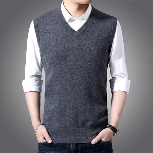 Men'S Solid Wool Vest Fall Winter Basic V-Neck Knitted Casual Sleeveless Vest3
