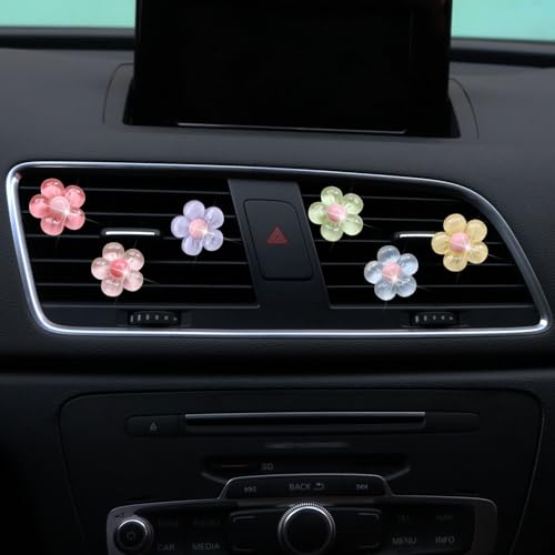 Image of 6Pcs Multicolor Pentapetal Flower Car Accessories for Women, Flower Cars Air Vent Clips Air Conditioner Outlet Decoration Car Interior Decor Charm, Air Fresheners Interior Accessories