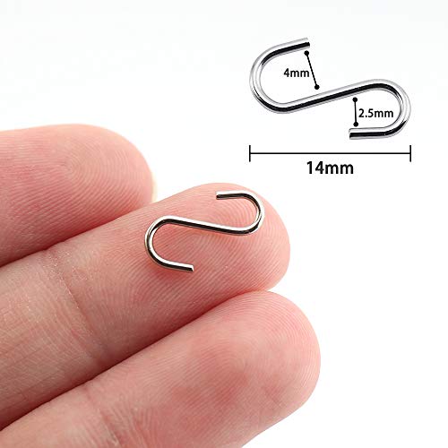 Rhinocats S Hooks, Small S Hooks，Mini S Hooks， 100 Pack Stainless S Shaped Hooks, 14Mm Length ，Heavy Duty For Hanging #TOP1