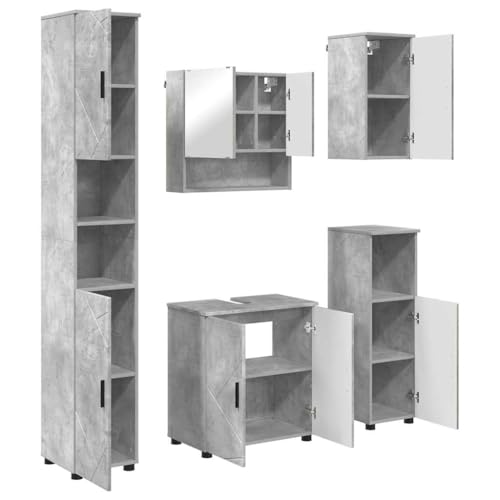 Juego de muebles de baño gris concreto de 5 piezas con armarios de almacenamiento 2