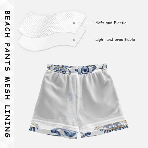 Pigsaly Boys' Swim Board Shorts Blue Pyramid Watercolor Egyptian Evil Eye Boy's Swim Trunks Kids Swimwear 4T4