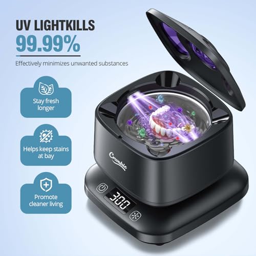 Image of Ultrasonic Retainer Cleaner, Detachable 45kHz Retainer Cleaner Machine 3 Modes Dental Cleaning Pod with Visible Window Digital Timer for Mouth Guard, Dentures, Aligner, Braces, Jewelry - Black