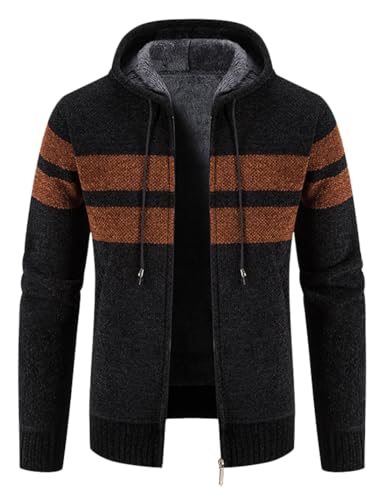 Image of Kinkia Men's Zip Up Hoodies Casual Long Sleeve Full Zipper Sherpa Fleece Lined Knit Cardigan Sweater Jacket with Pockets