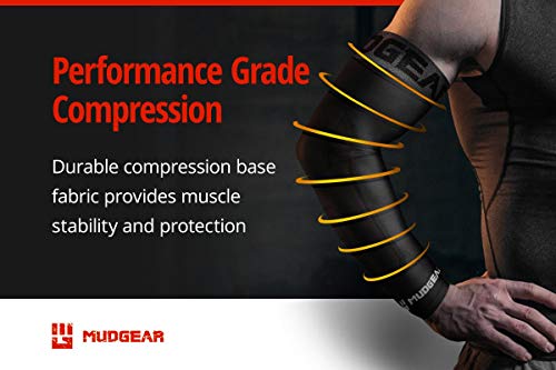 MudGear Padded Arm Sleeves 2-Pack - Men's, Women's, Youth - Compression Padded Elbow Protection - OCR, Baseball, and Football (Large, Black/Gray)