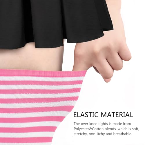 Image of AQOKKA Extra Long Thigh High Socks for Women Striped Over Knee Thigh Socks Long Boot Thigh High Stockings Leg Warmers