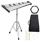 Glockenspiel Bell Kit 32 Notes,Xylophone Bell Kit with 8'Drum Practice Pad,Adjustable Height Stand,Music Sheet Clip,Glockenspiel Mallets,Drumsticks and Carrying Bag,for School Band Beginner Student