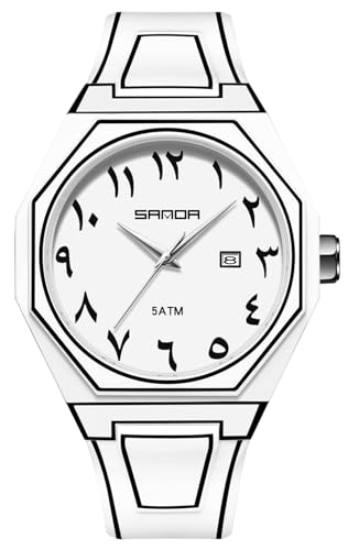 MASTOP Men's Unique Watches Anime-Inspired Arabic Dial Sports Watch Minimalist Creative Black White Quartz Silicone Strap Easy to Read