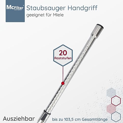 McFilter I Teleskoprohr geeignet für alle Miele Bodenstaubsauger S2, S4, S5, S6, S8, C1, C2, C3, H1 Complete, Compact, Classic, Swing, S8000 Serie Saugrohr aus Edelstahl, mit Klick Funktion