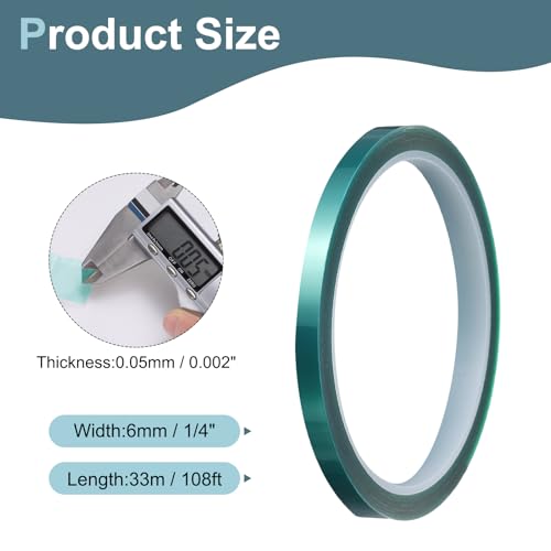Image of HARFINGTON 4 Rolls High Temperature Masking Tape 1 /4 inch x108ft(6mmx33m) 0.05mm Thick PET Film Silicone Adhesive Heat Resistant Tapes for Heat Press Anodizing Circuit Board, Dark Green