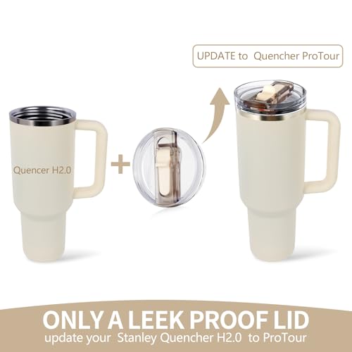 Image of 2 Pack Leak Proof Lid for 40oz Stanley H2.0 Quencher, No Spill Lids Replacement 40oz for Stanley ProTour, with Removable Nozzle (White+Black)