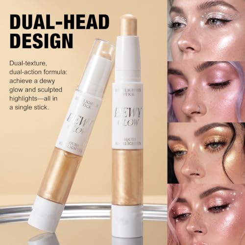 Shimmer Contour Highlighter Stick, Gold 2-in-1 Dual-Ended Cream & Liquid... - Image 5