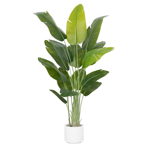 ZEEOZE Planta Artificial Ave del Paraíso 200cm Plantas Artificiales Decorativas con 15 Hojas de Plátano,Planta Artificial Grande Interior con Maceta Blanca para Decoracion Hogar Salon Casa Room Decor