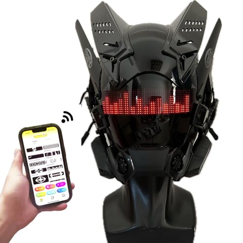 WKYBHUD Cyberpunk Mask LED Customizable Bluetooth Mask for Party, APP Control LED Display Smart Mask, USB Rechargeable Mask for Nightclub, Festivals, Raves, Christmas, Cosplay (RED)