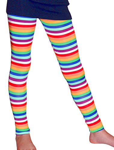 Girls' Leggings, High Waist, Full Length, Soft and Stretchy, Rainbow Stripes Graphic Print & Black3