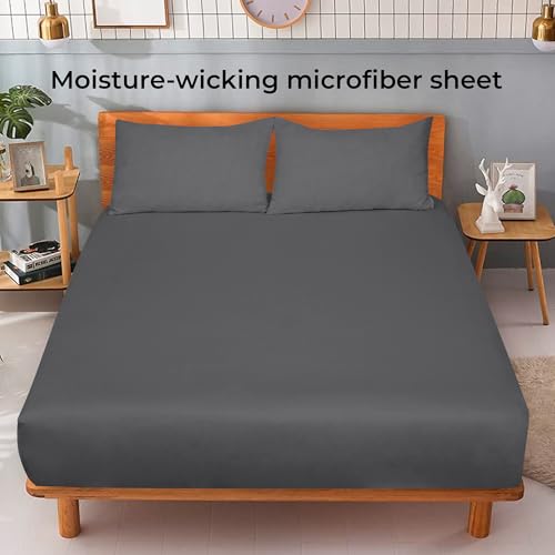 Image of Royale Linens Fitted Sheet King - Ultra Soft 1800 Brushed Microfiber - Hotel Luxury Bottom Sheets - Wrinkle Free & Fade Resistant - Deep Pocket Fitted Sheet Only (King, Grey)