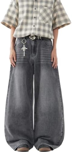 bestshark Baggy Jeans Men Relaxed Fit Wide Leg Denim Pants Y2K Streetwear Gray M
