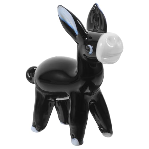 Figurine d'âne miniature en verre soufflé noir ornement de table