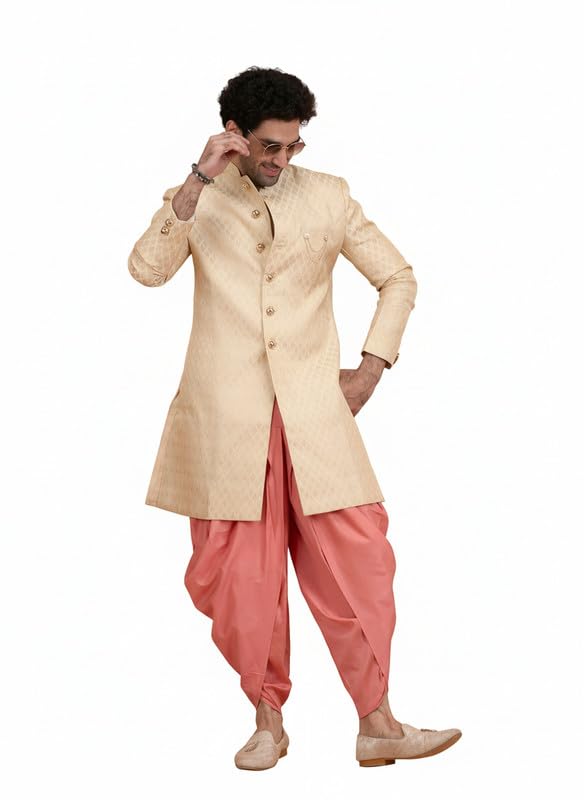 Men’s Indowestern Sherwani Dhoti Set | Jacquard Silk Blend Traditional Outfit for Men | Festive & Wedding Ethnic Wear | Elegant & Comfortable (Size-XL)-image-31